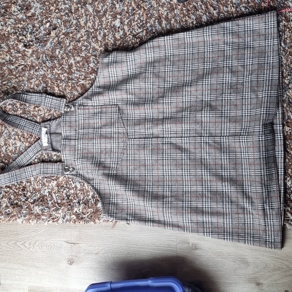 Black/White Plaid Overall Dress - Picture 1 of 3